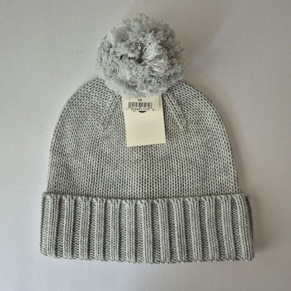 Ugg Gray Heather Wool Blend Pom Pom Logo Winter Beanie Hat Womens One Size NWT - Picture 2 of 7